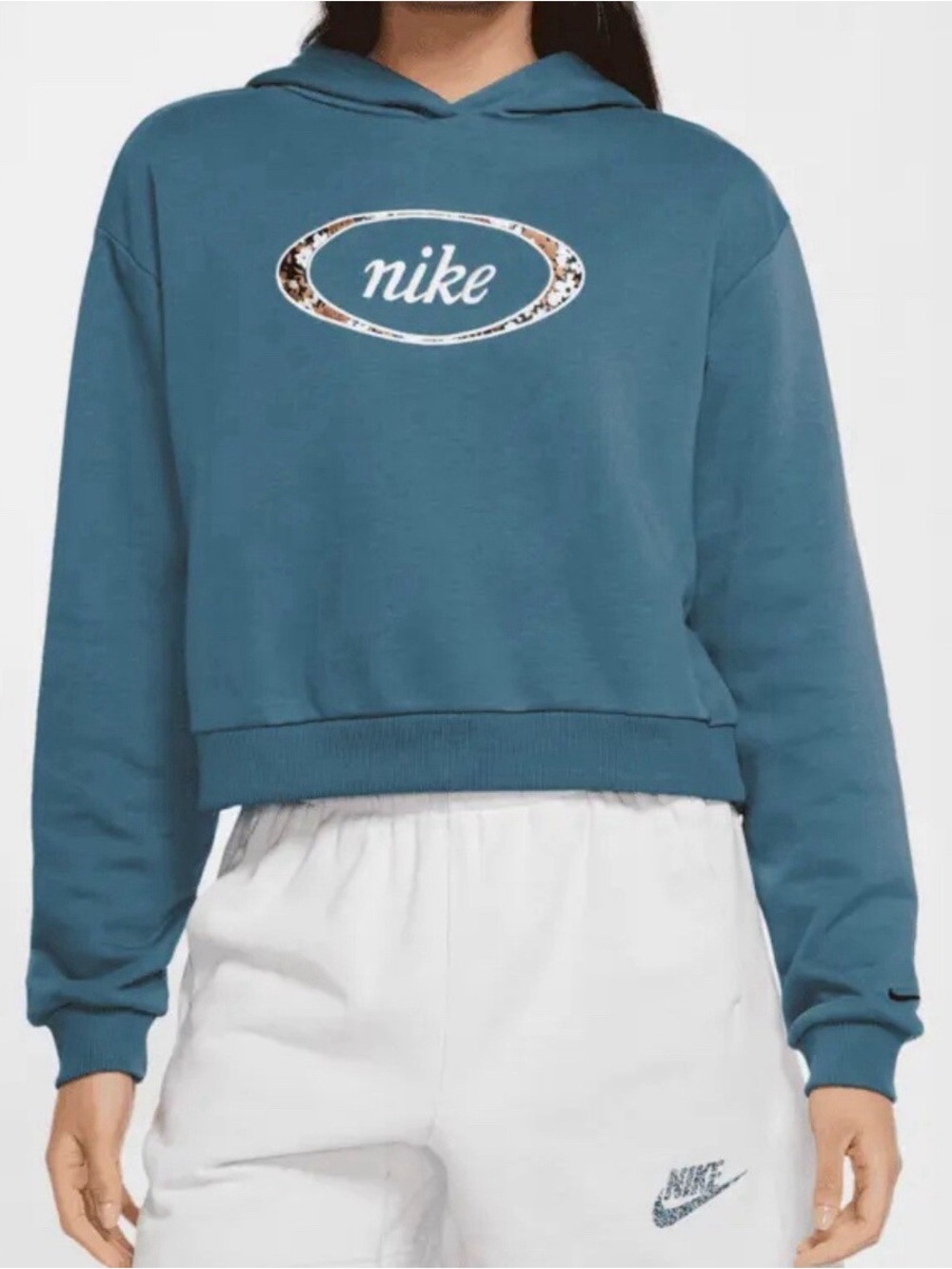 Nike Women’s Oversized Hoodie 2X Teal Green Floral Logo Pullover Sweatshirt